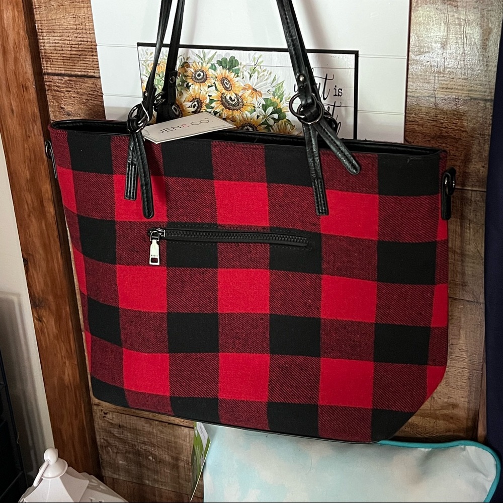 Jen & Co red and black plaid handbag (Ingrid tote)